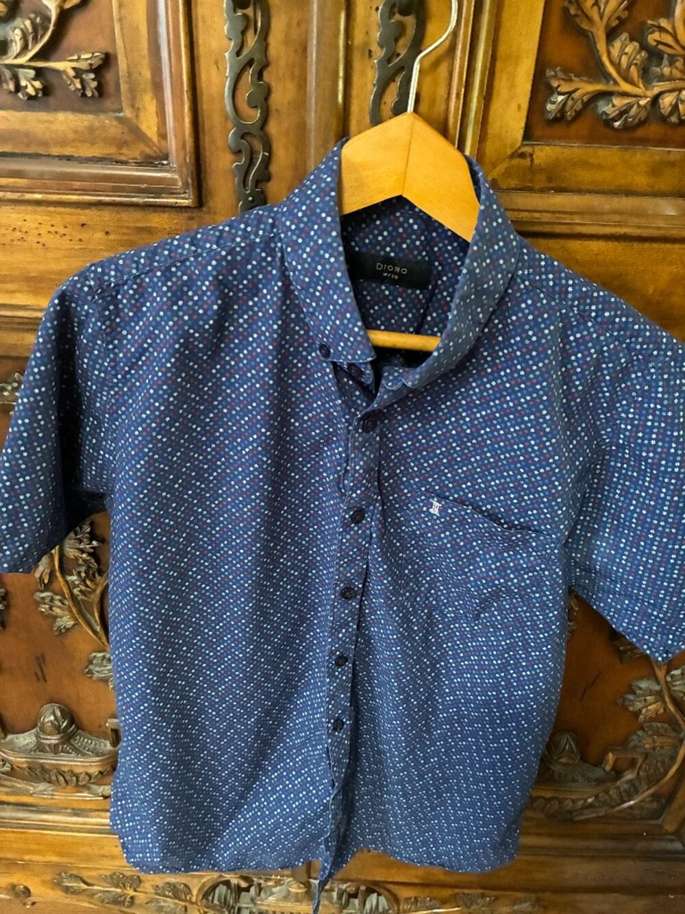 Dioro Shirt Mens Multicolor Red, White & Blue Pocket Button Down Casual Medium.